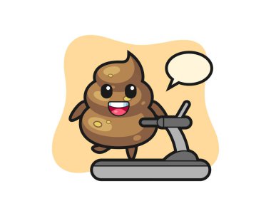 Koşu bandında yürüyen kaka çizgi film karakteri. Tişört, çıkartma, logo elementi için şirin bir tasarım.