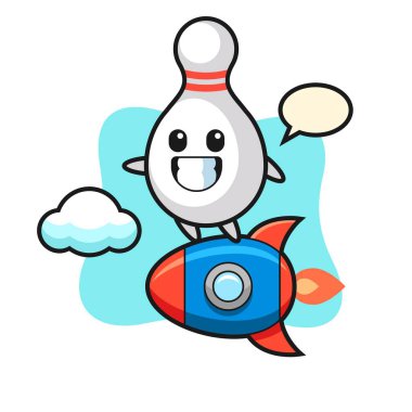 Rokete binen bowling maskotu karakteri, tişört, çıkartma, logo elementi için şirin bir tasarım.