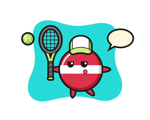Cartoon Character Latvia Flag Badge Tennis Player Cute Style Design — Stock Vector