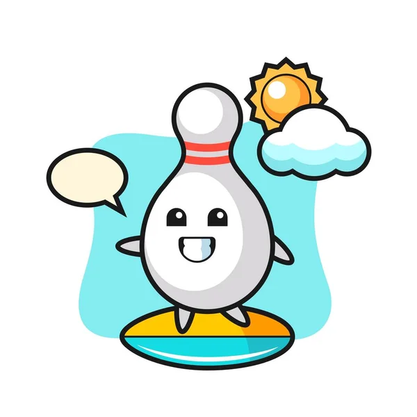 Illustratie Van Bowling Pin Cartoon Doen Surfen Het Strand Leuke — Stockvector