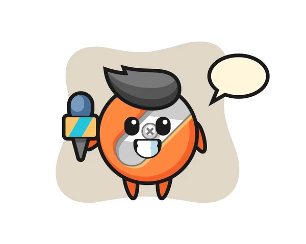Character Mascot Pencil Sharpener News Reporter — Stock Vector