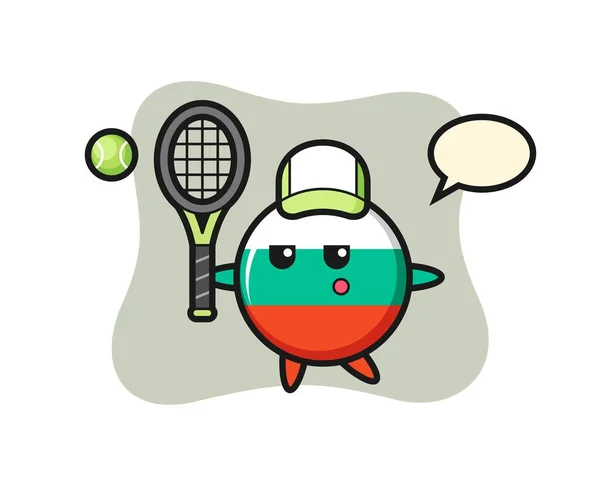 Caractère Dessin Animé Insigne Drapeau Bulgaria Tant Que Joueur Tennis — Image vectorielle
