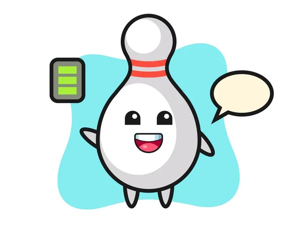 Bowling Pin Mascotte Personnage Avec Geste Énergique Design Style Mignon — Image vectorielle