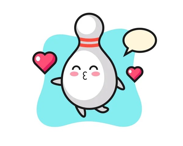 Bowling Pin Personaggio Cartone Animato Con Gesto Bacio Design Carino — Vettoriale Stock