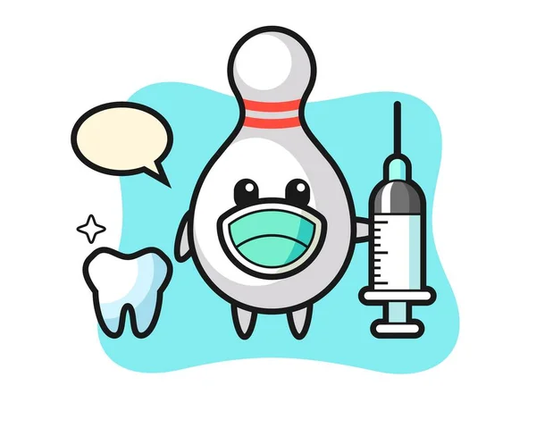 Personaje Mascota Bolos Como Dentista Diseño Estilo Lindo Para Camiseta — Vector de stock