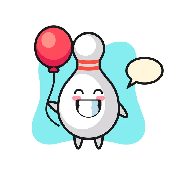 Bowling Pin Απεικόνιση Μασκότ Παίζει Μπαλόνι Χαριτωμένο Σχεδιασμό Στυλ Για — Διανυσματικό Αρχείο