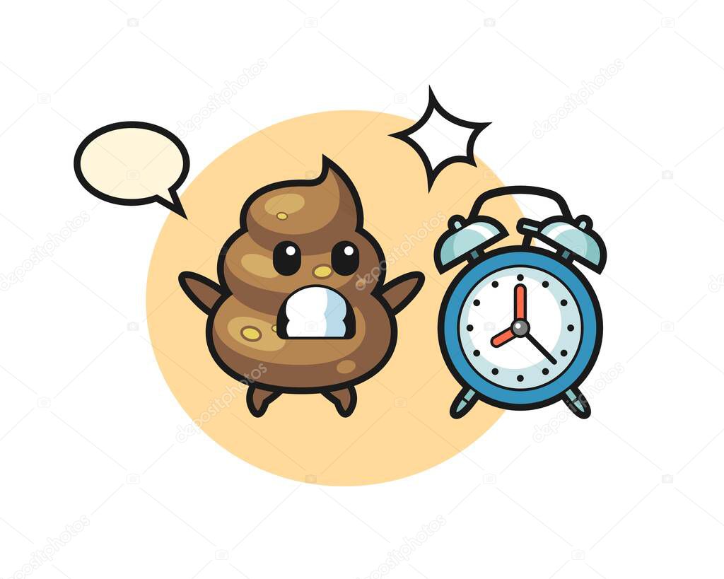 Cartoon Illustration of poop is surprised with a giant alarm clock , cute style design for t shirt, sticker, logo element