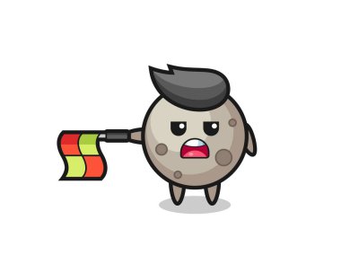 Hat yargıcı olarak ay karakteri bayrağı yatay tutun, tişört, etiket, logo elementi için şirin bir tasarım yapın