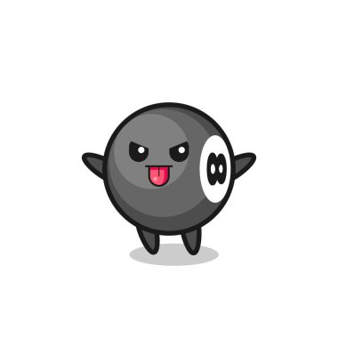 Yaramaz 8 top bilardo karakteri, alaycı poz, tişört, çıkartma, logo elementi için şirin tasarım