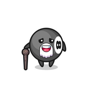 Sevimli 8 numaralı bilardo topu dedesi elinde bir sopa tutuyor. Tişört, çıkartma, logo elementi için şirin bir tasarım.