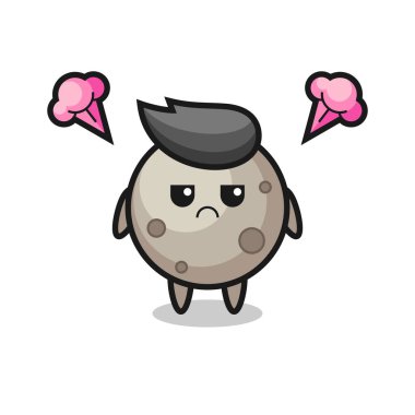 Sevimli ay çizgi film karakterinin rahatsız edici ifadesi, tişört, etiket, logo elementi için şirin tasarım