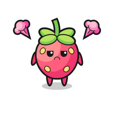 Şirin çilek çizgi film karakterinin rahatsız edici ifadesi, tişört, etiket, logo elementi için şirin tarz tasarımı
