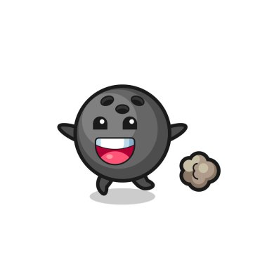 Koşu pozlu mutlu bowling topu çizgi filmi, tişört, çıkartma, logo elementi için şirin bir tasarım.