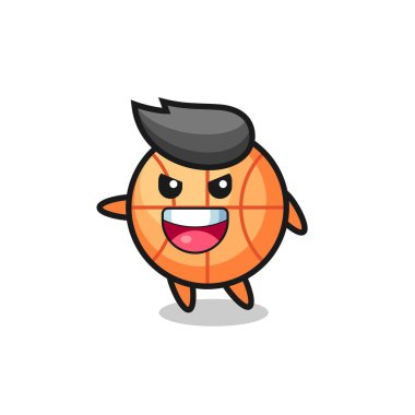 Heyecanlı pozlu bir basketbol çizgi filmi, tişört, çıkartma, logo elemanı için şirin bir tasarım.