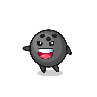 Heyecanlı pozlu bowling topu çizgi filmi, tişört, çıkartma, logo elementi için şirin bir tasarım.