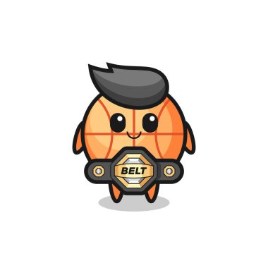 Kemerli MMA boksör basketbol maskotu. Tişört, çıkartma, logo elementi için şirin bir tasarım.
