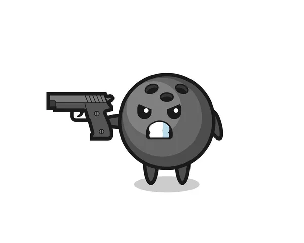 Personagem Bonito Bola Boliche Atirar Com Uma Arma Design Estilo —  Vetores de Stock