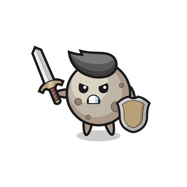 Soldat Lune Mignon Combattant Avec Épée Bouclier Conception Style Mignon — Image vectorielle