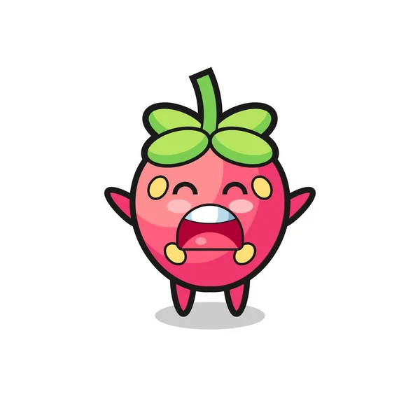 可爱的草莓吉祥物 有打呵欠的表情 可爱的T恤样式设计 标志元素 — 图库矢量图片