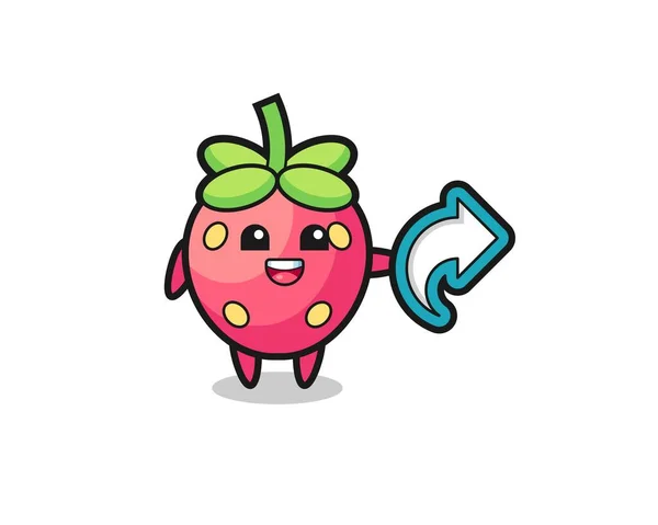 Strawberry Lucu Memegang Sosial Media Berbagi Simbol Desain Gaya Lucu - Stok Vektor