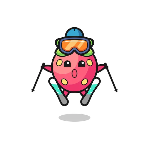 Φράουλα Χαρακτήρα Μασκότ Παίκτης Του Σκι Χαριτωμένο Σχεδιασμό Στυλ Για — Διανυσματικό Αρχείο