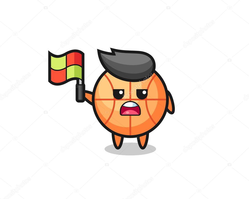 basketball character as line judge putting the flag up , cute style design for t shirt, sticker, logo element