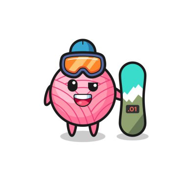 Snowboard stili iplik topu karakteri, tişört, çıkartma, logo elementi için şirin tasarım.