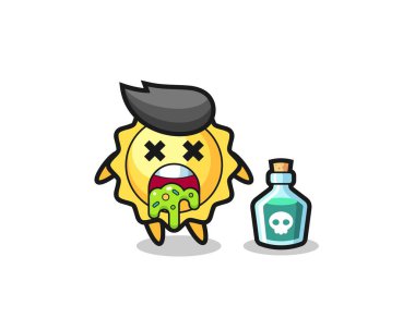 Zehirlenme sonucu kusan bir güneş karakterinin resmi, tişört, etiket, logo elementi için şirin bir tasarım.