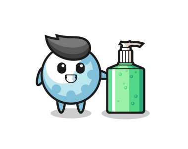 El dezenfektanı olan şirin bir golf çizgi filmi, tişört, çıkartma, logo elementi için şirin bir tasarım.