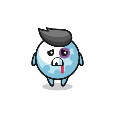 Yaralı, yüzü morarmış bir golf karakteri, tişört, çıkartma, logo elementi için şirin bir tasarım.