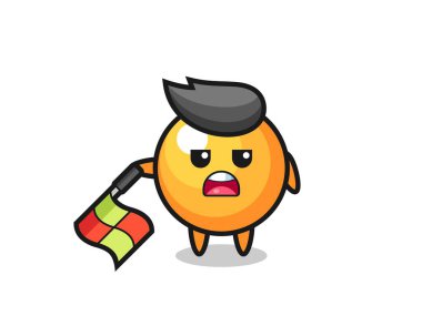 pinpon topu karakteri çizgi hakemi olarak bayrağı 45 derecelik açıyla tutun, tişört, çıkartma, logo elementi için şirin bir tasarım.