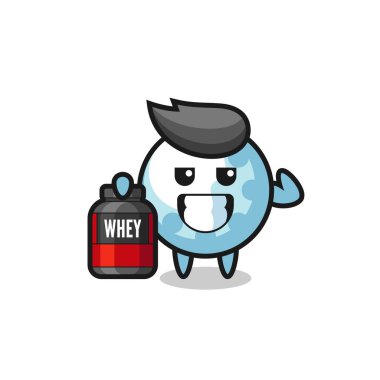 Kas golfçüsü protein takviyesi tutuyor. Tişört, çıkartma, logo elementi için şirin bir tasarım.