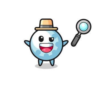 Golf maskotunun bir davayı çözen bir dedektif olarak tasviri, tişört, çıkartma, logo elementi için şirin bir tasarım.