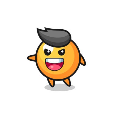 Ping pong topu çizgi filmi çok heyecanlı poz veriyor, tişört, çıkartma, logo elementi için şirin bir tasarım.