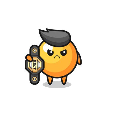 pin pon topu maskotu karakteri şampiyon kemeri olan MMA dövüşçüsü, tişört, çıkartma, logo elementi için şirin bir tasarım.