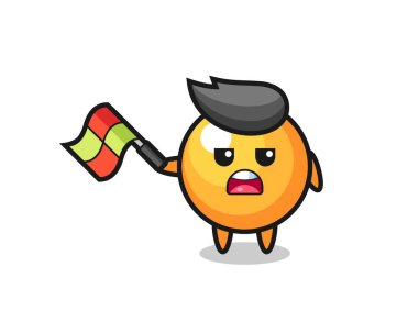 Ping pong topu çizgi filmi, çizgi hakeminin bayrağı 45 derecelik açıyla kaldırması, tişört, çıkartma, logo unsuru için şirin bir tasarım.