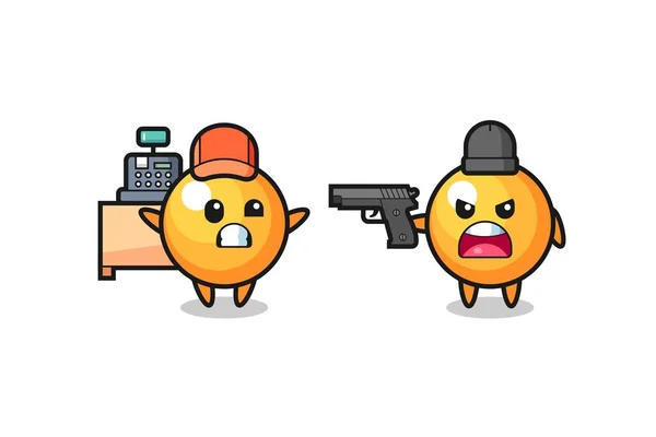 Illustration Cute Ping Pong Ball Cashier Pointed Gun Robber Cute — Stock Vector