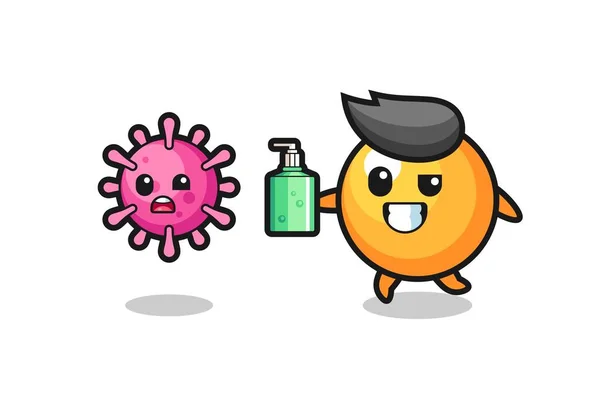 Illustration Ping Pong Ball Character Chasing Evil Virus Hand Sanitizer — Stock Vector