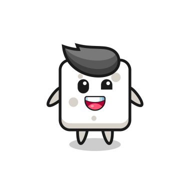 Garip pozları olan bir şeker küpü karakteri tasviri, tişört, etiket, logo elementi için şirin bir tasarım