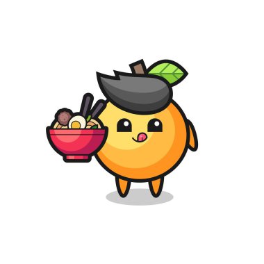 Tatlı turuncu meyve yiyen karakter tişört, çıkartma ve logo elementleri için şirin bir tasarım.