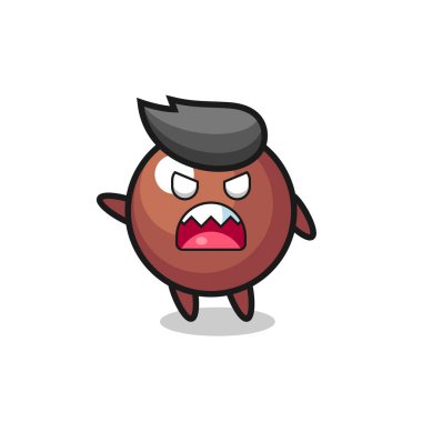 Tatlı çikolata topu karikatürü, çok kızgın bir poz, tişört, çıkartma, logo elementi için şirin bir tasarım.