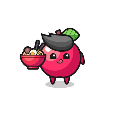 Elma yiyen sevimli karakter, tişört, çıkartma, logo elementi için şirin tasarım.