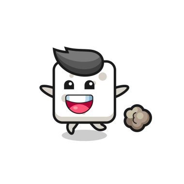 Koşu pozlu mutlu küp şeker karikatürü, tişört, çıkartma, logo elementi için şirin bir tasarım.