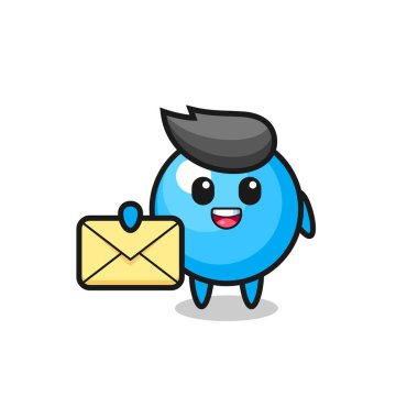 Sarı bir harf tutan sakız karikatürü çizimi, tişört, çıkartma, logo elementi için şirin bir tasarım.