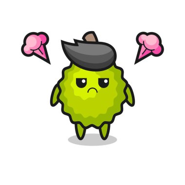 Tatlı Durian çizgi film karakterinin rahatsız edici ifadesi, tişört, etiket, logo elementi için şirin bir tasarım.
