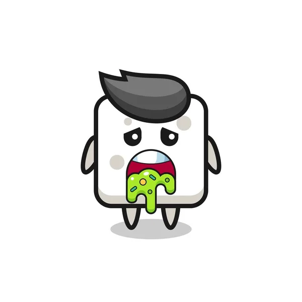 Cute Sugar Cube Character Puke Cute Style Design Shirt Sticker — Stock Vector