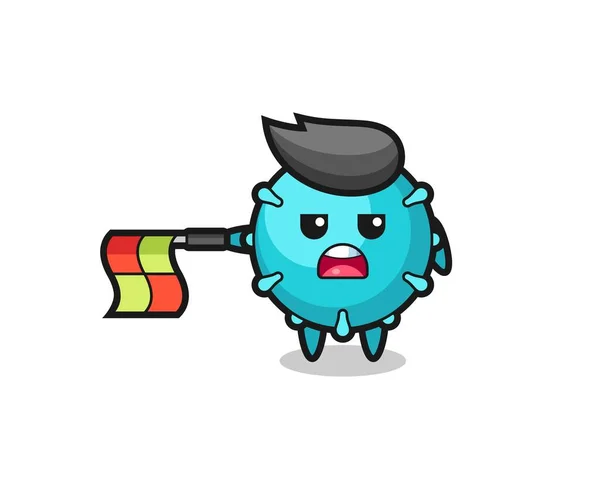 Virus Character Line Judge Hold Flag Straight Horizontally Cute Style — Wektor stockowy