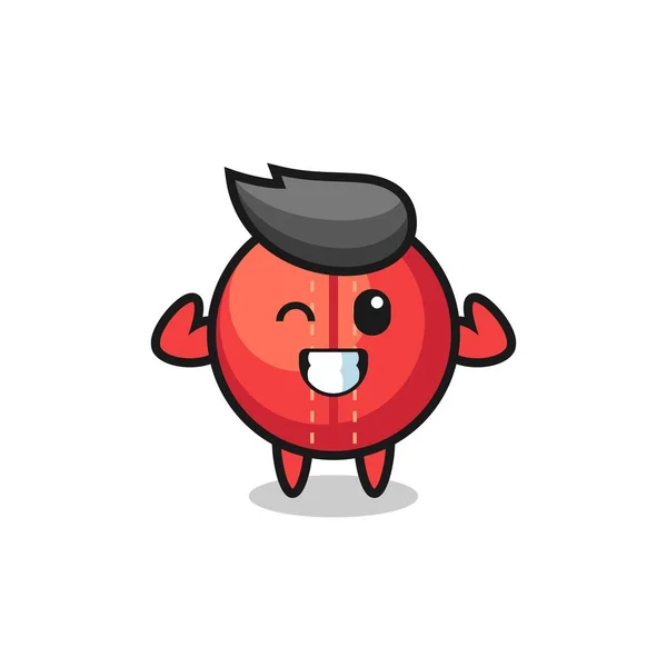 Muscular Cricket Ball Character Posing Showing His Muscles Cute Style — Wektor stockowy