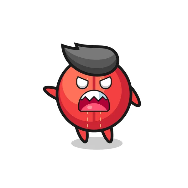 Cute Cricket Ball Cartoon Very Angry Pose Cute Style Design — Wektor stockowy