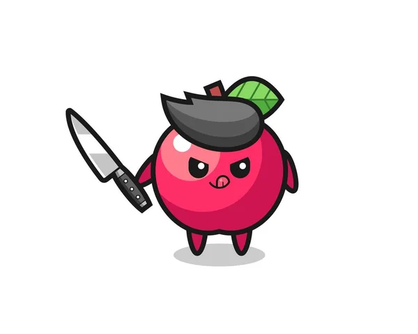 Linda Mascota Manzana Como Psicópata Sosteniendo Cuchillo Lindo Diseño Estilo — Vector de stock